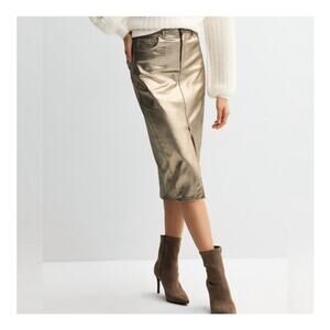 Farmers Market Gold Coated Metallic Pencil Skirt Knee Length L